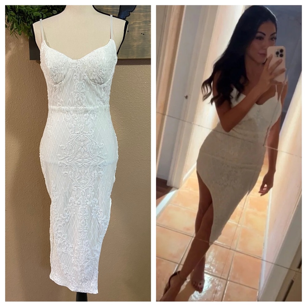 Lulu's White Lace Midi Dress